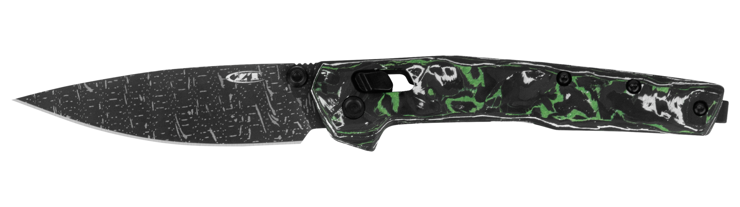 ZT0117VFGW - Vegas Forge Damascus - Green & White Carbon Fiber Handles