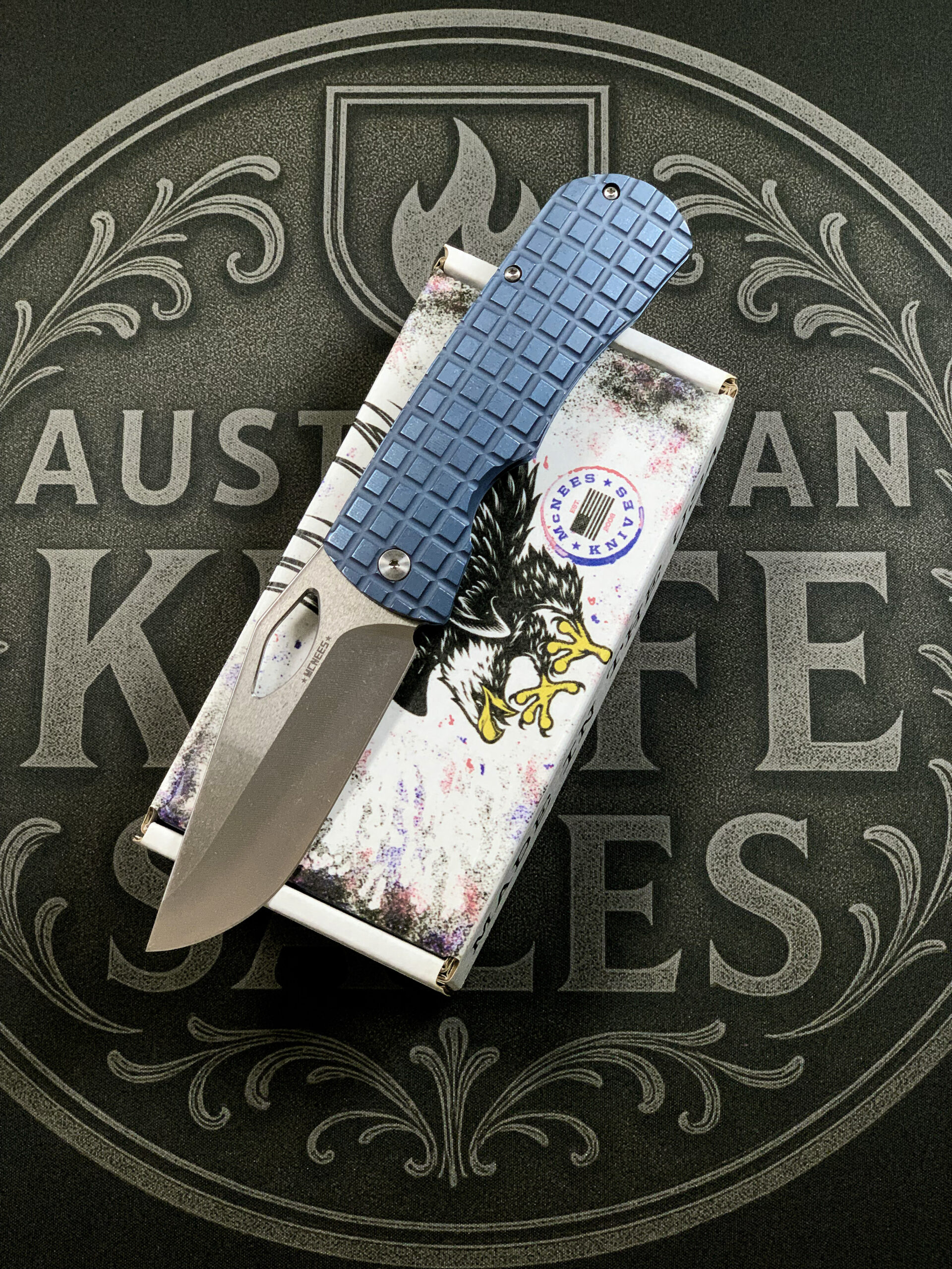 McNees Dixon MagnaCut – Atomic Blue Frag Titanium - Satin Blue Hardware - Satin Stonewash Blade