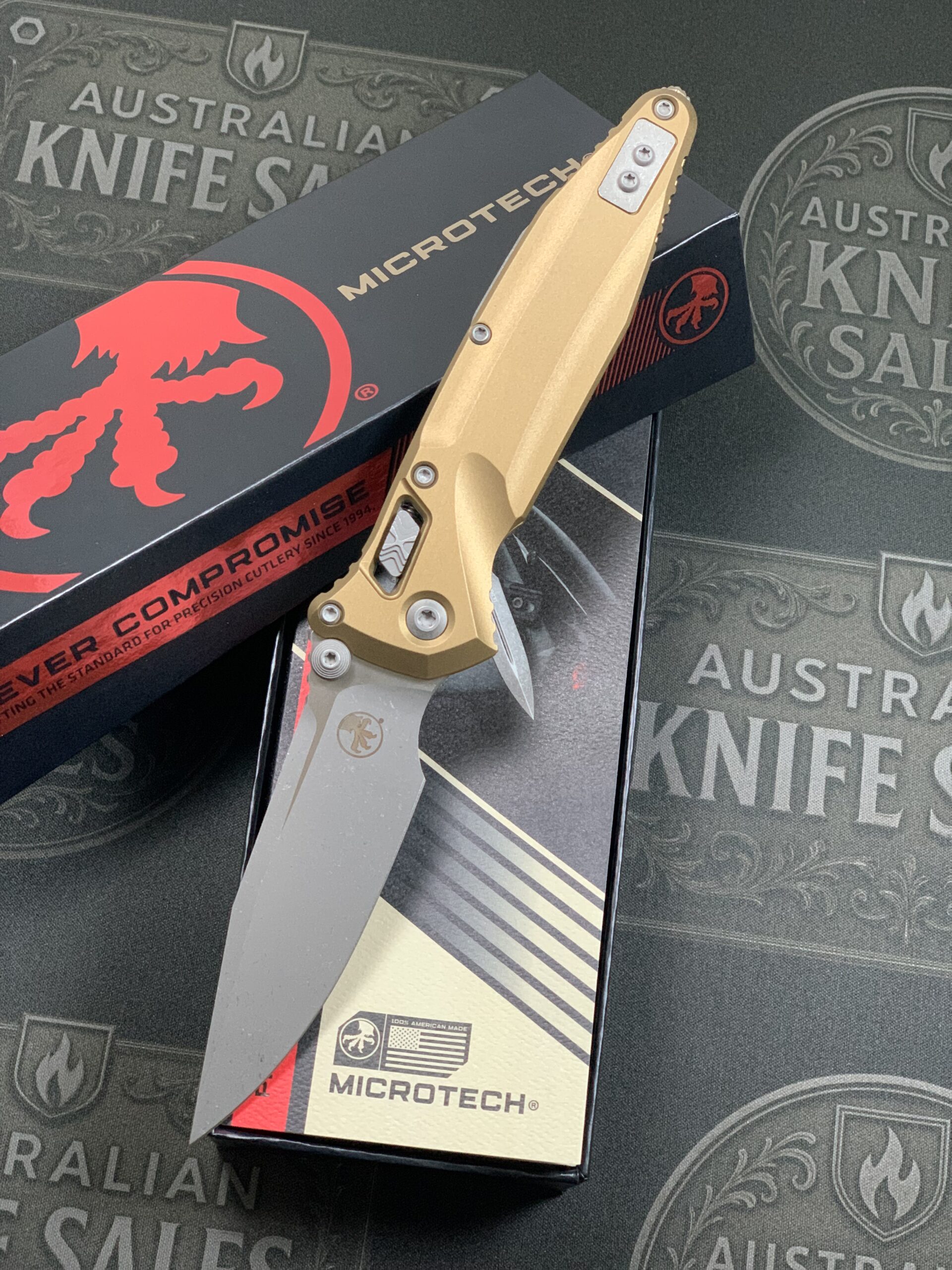 Microtech Socom Delta RAM-LOK S/E Spearpoint Apocalyptic - Tan Aluminium Handles