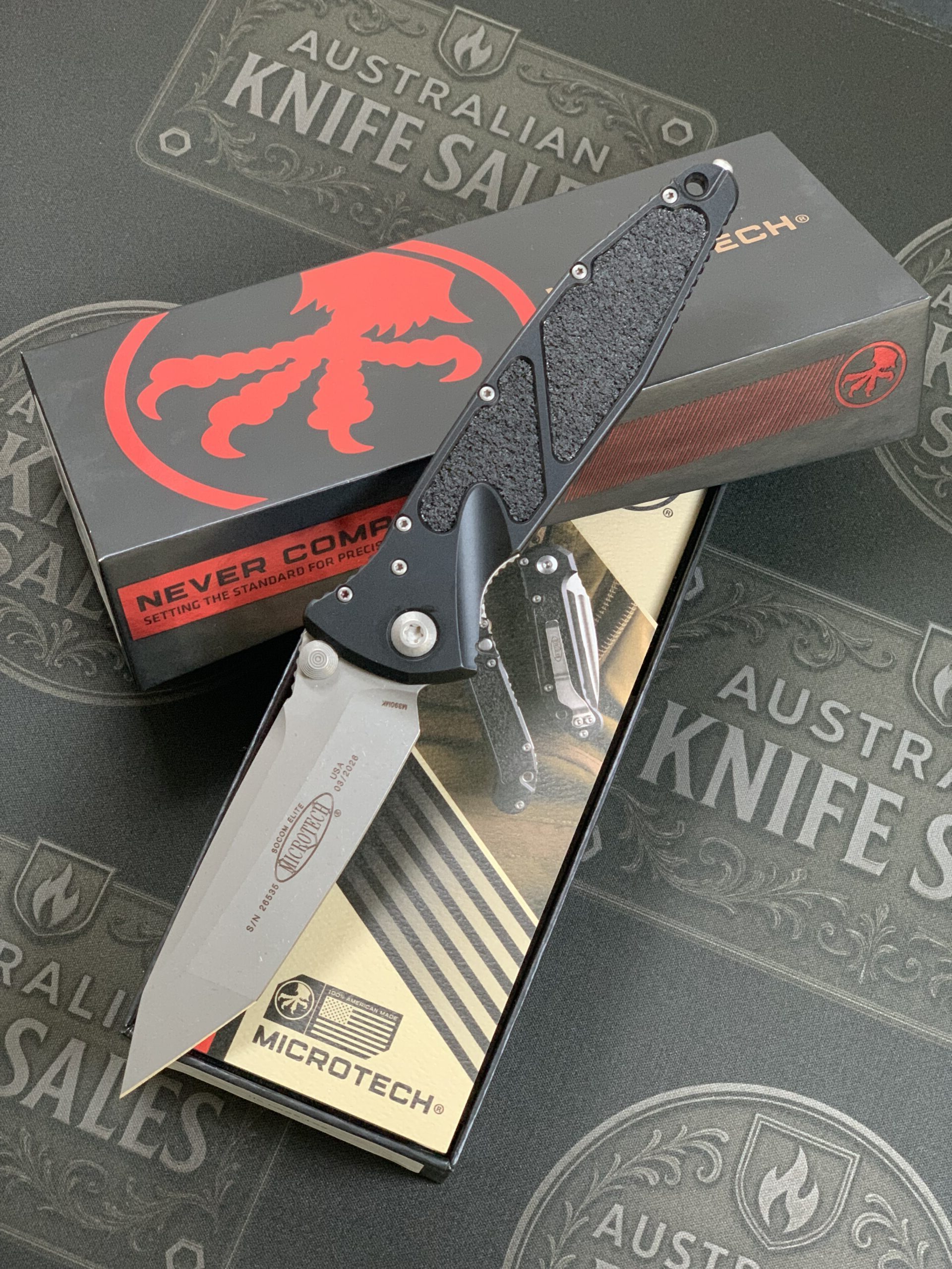 Microtech Socom Elite T/E Apocalyptic Blade - Black Handle