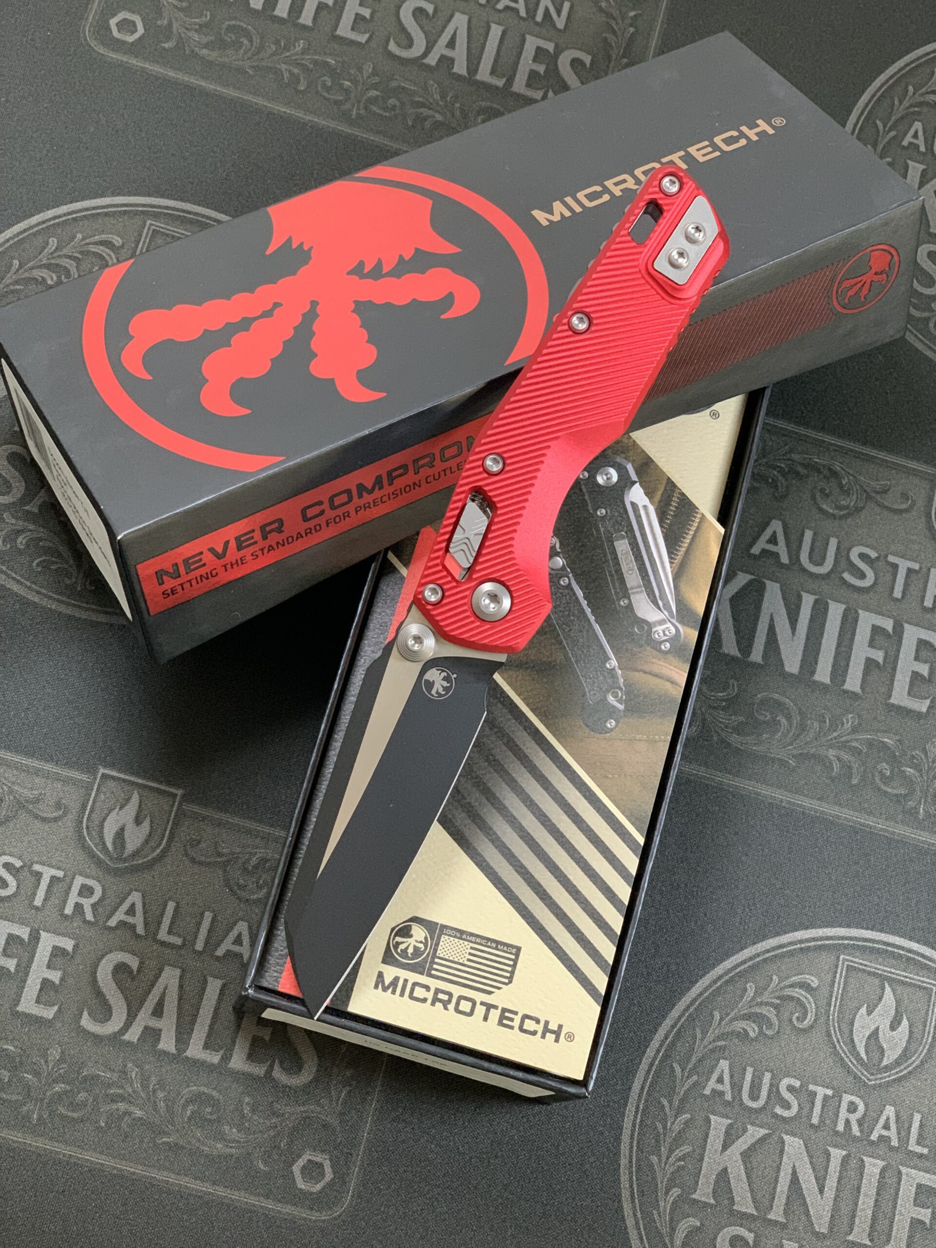 Microtech MSI Mini S/E Black Blade – Red Aluminum Handles