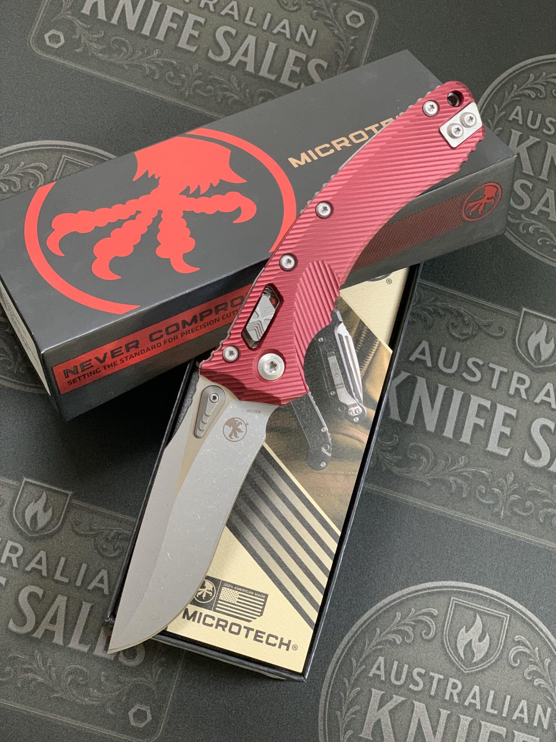 Microtech Amphibian S/E Apocalyptic – Fluted Merlot Aluminium