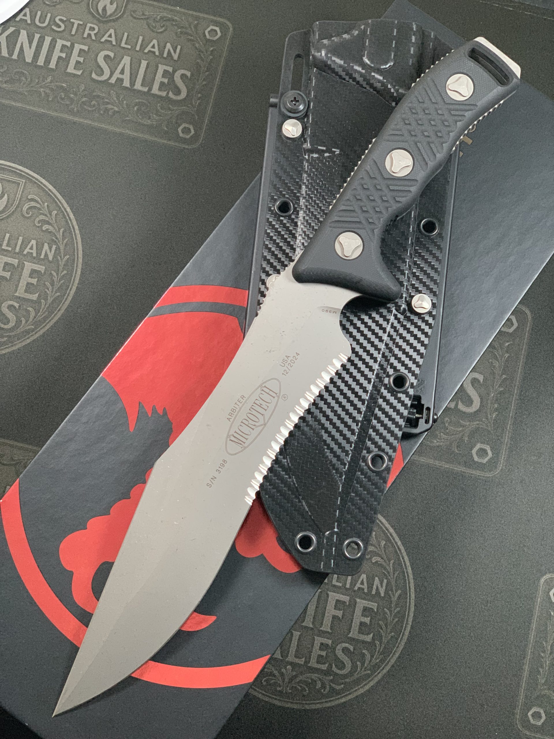 Microtech Arbiter Apocalyptic Partial Serrated – Black G10