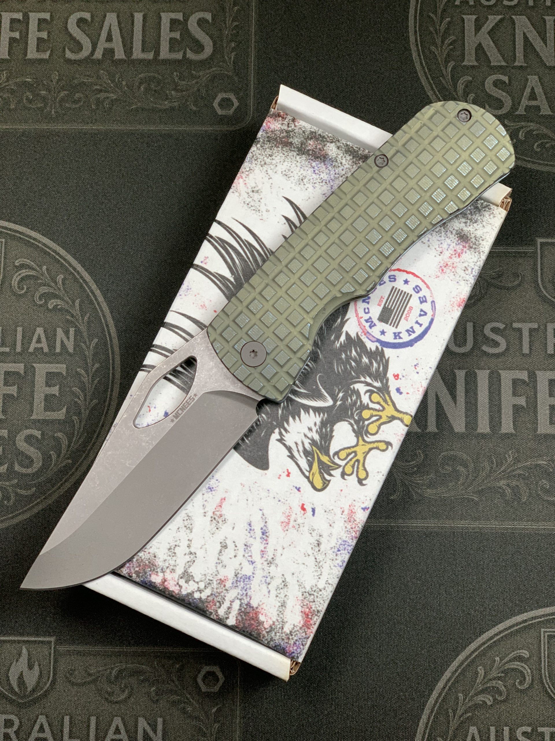 McNees 3.25" Little Dixon – Green & Blue Atomic Frag Titanium – Stonewashed Hardware
