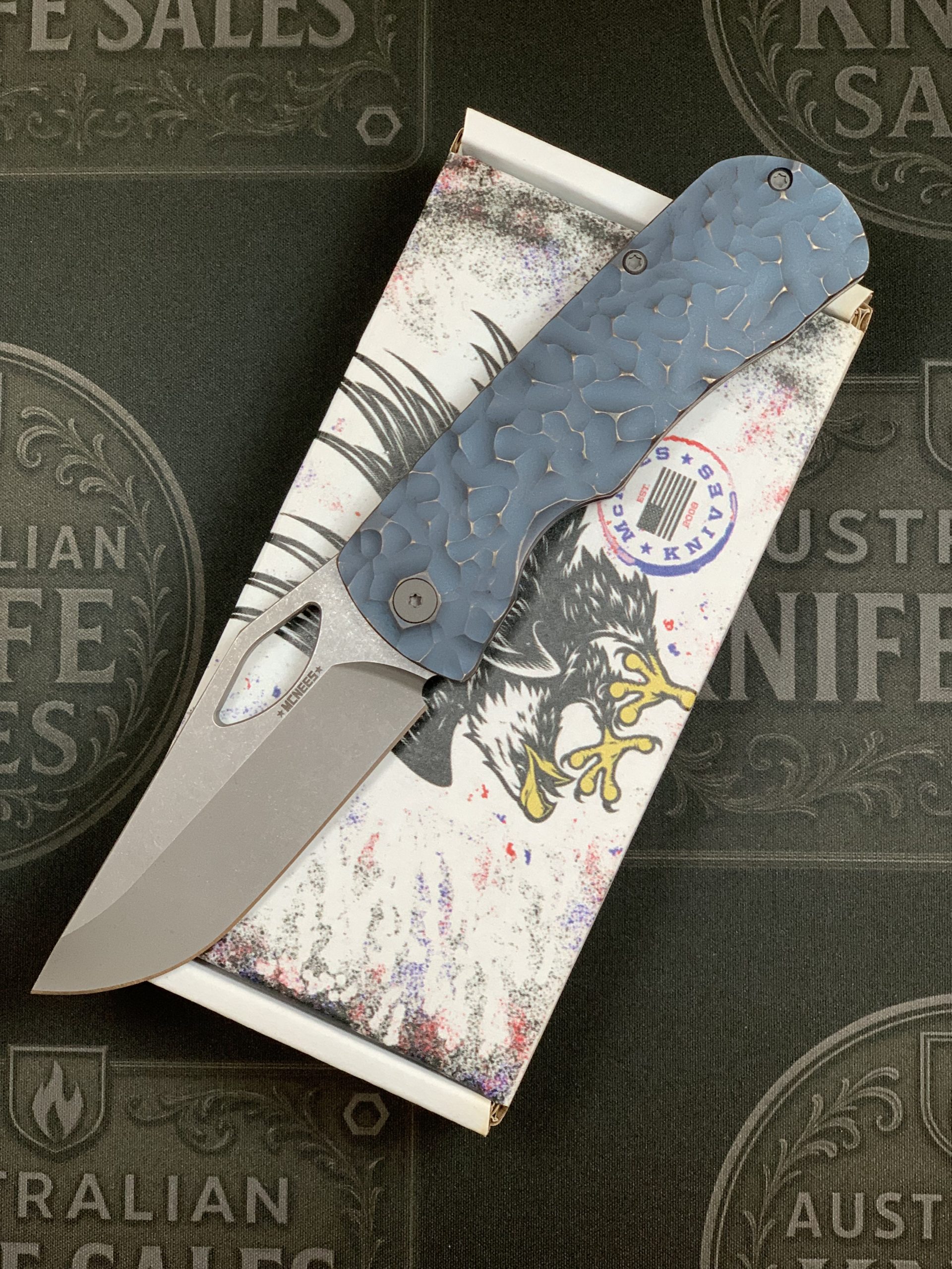 McNees 3.25″ Little Dixon – Blue & Bronze Atomic Rock Titanium – Stonewashed Hardware