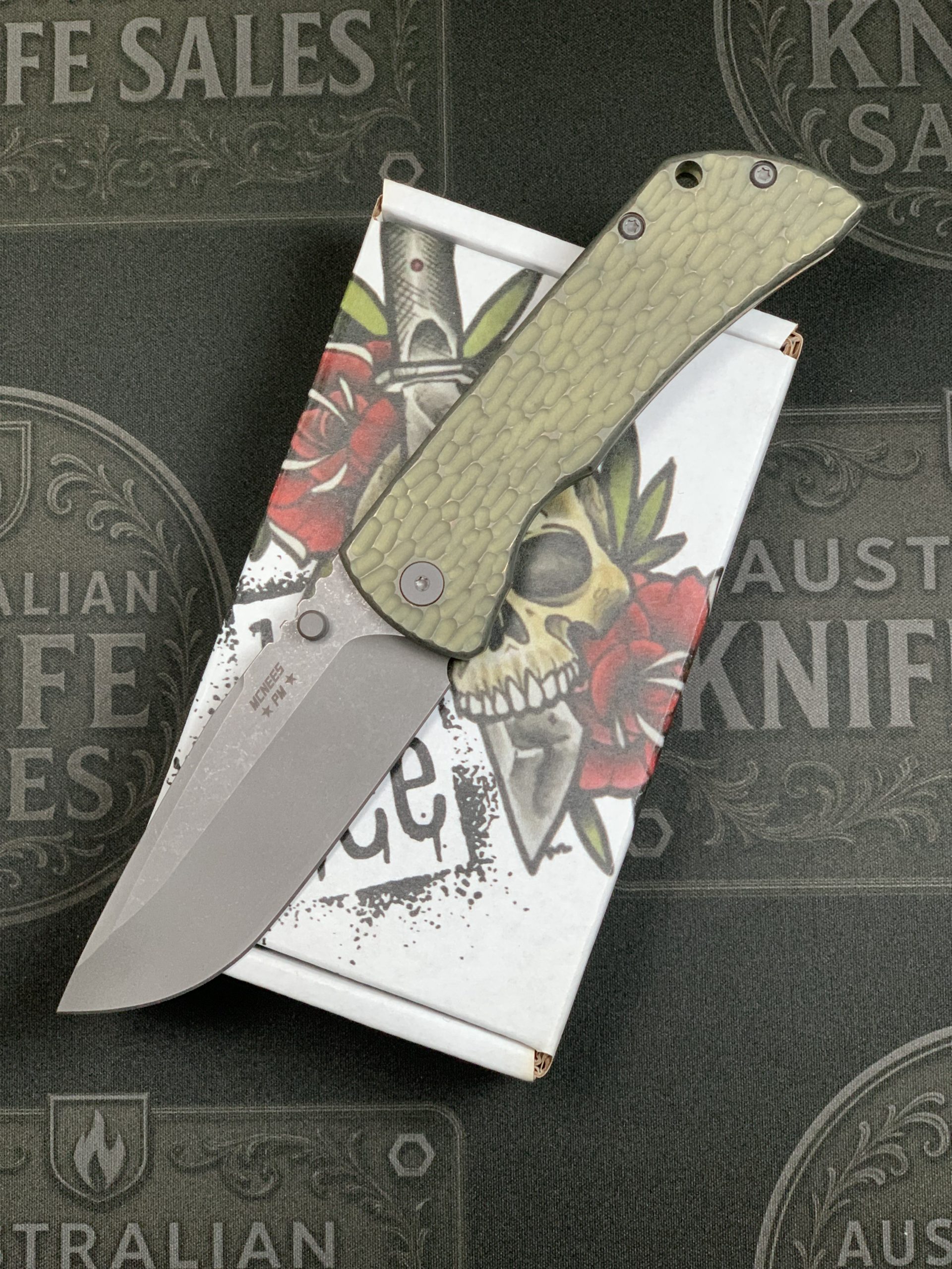 McNees PM MAC2 3.5″ – Atomic Green & Bronze Jig Titanium – Stonewashed Hardware