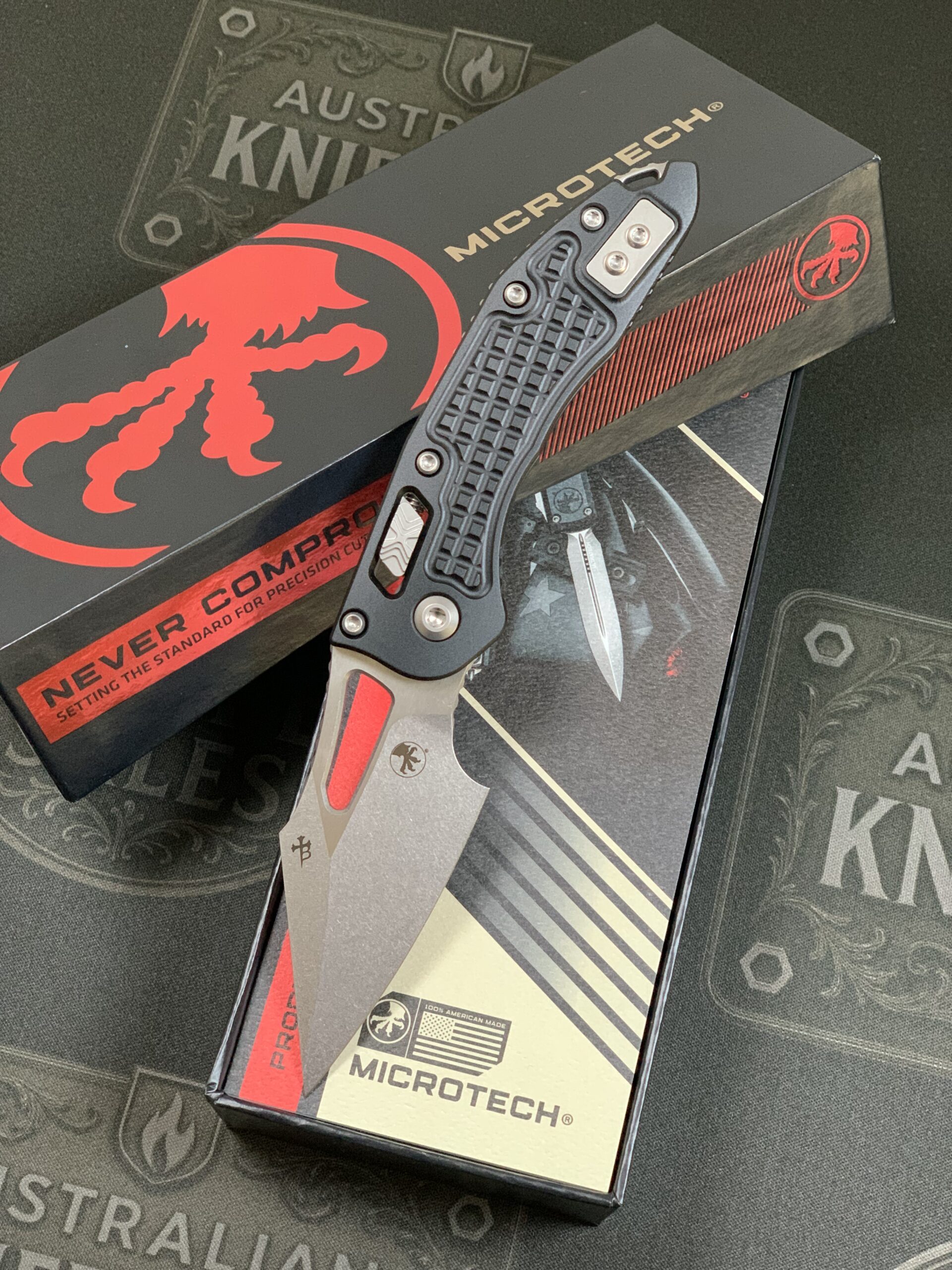 Microtech Stitch Mini S/E Stonewash – Black Frag Aluminum Handles