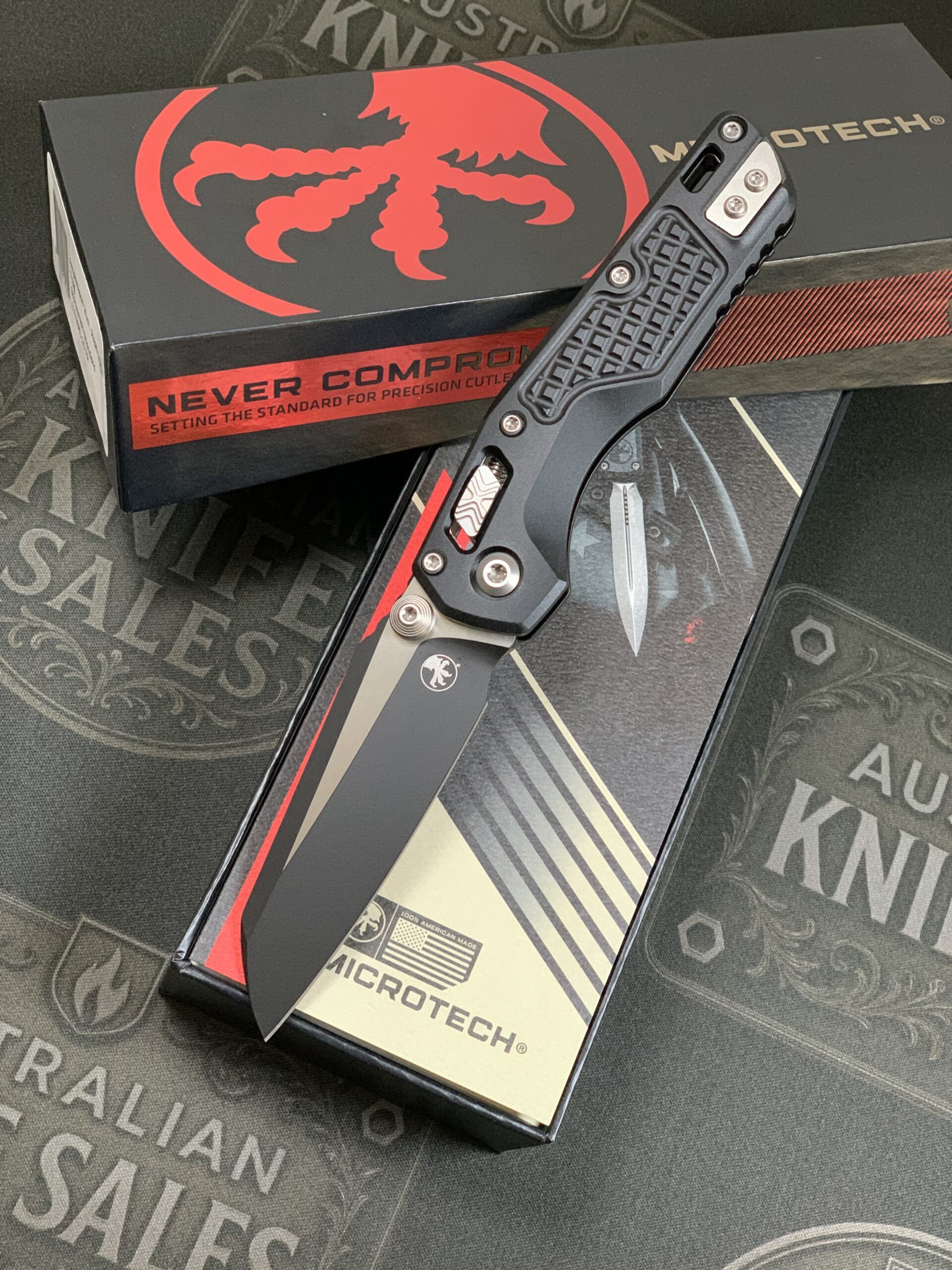 Microtech MSI Mini S/E Black Blade – Black Frag Aluminum Handles