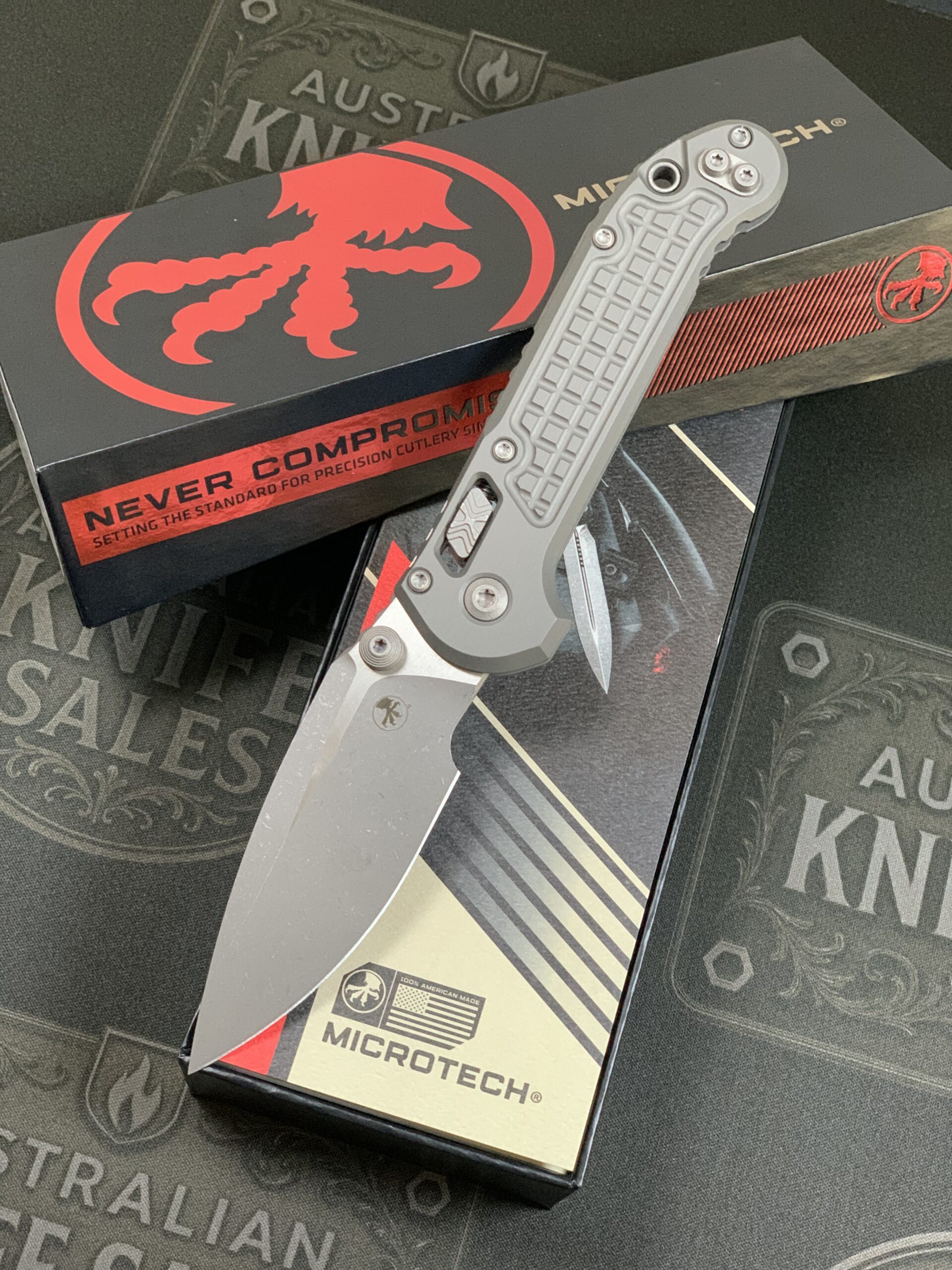 Microtech LUDT S/E Ram-Lok Apocalyptic - Natural Clear Frag Aluminum Handles