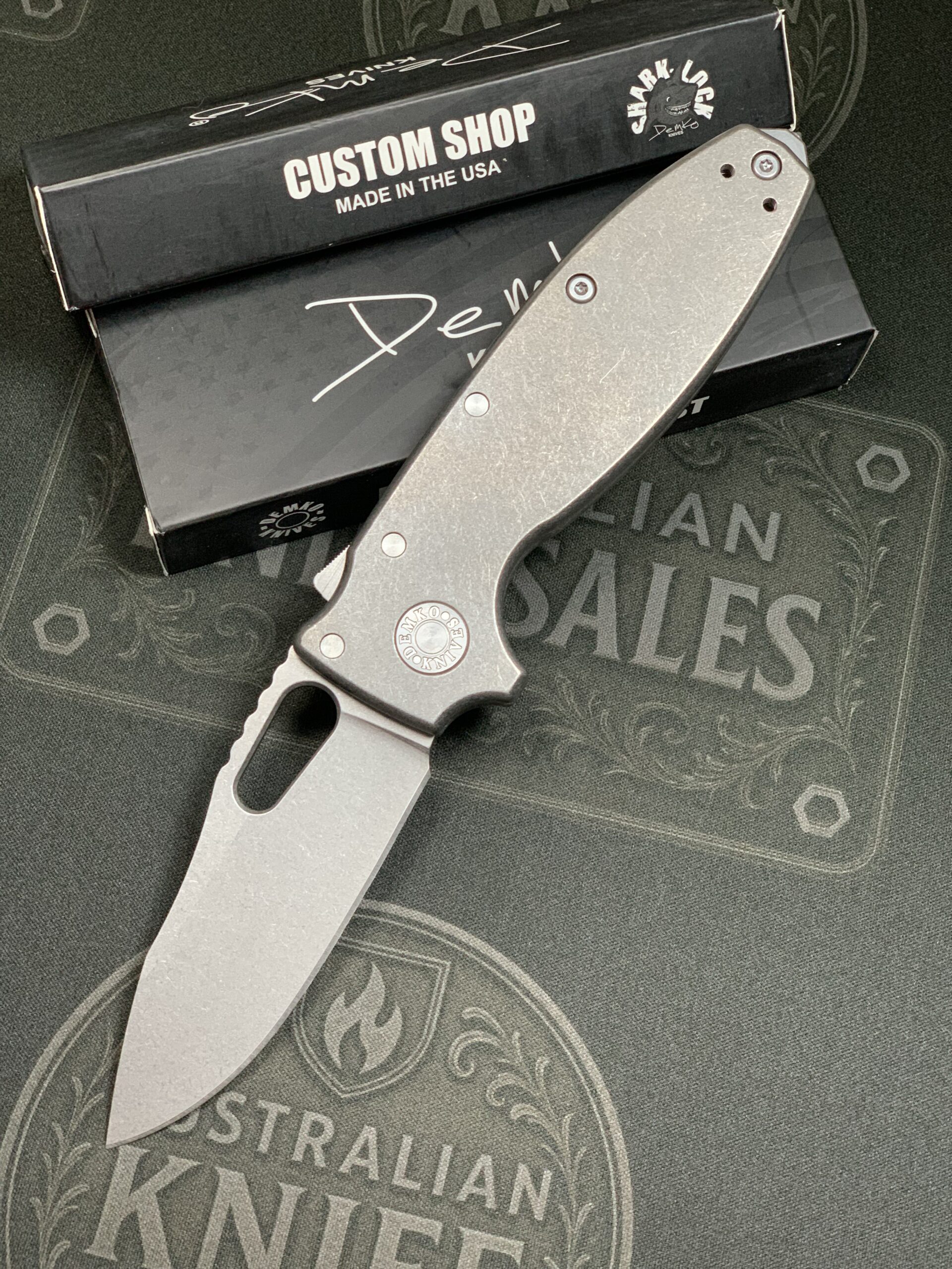 Demko Shark-A-Tac - Smooth Titanium - Stonewash MagnaCut Blade - Spike