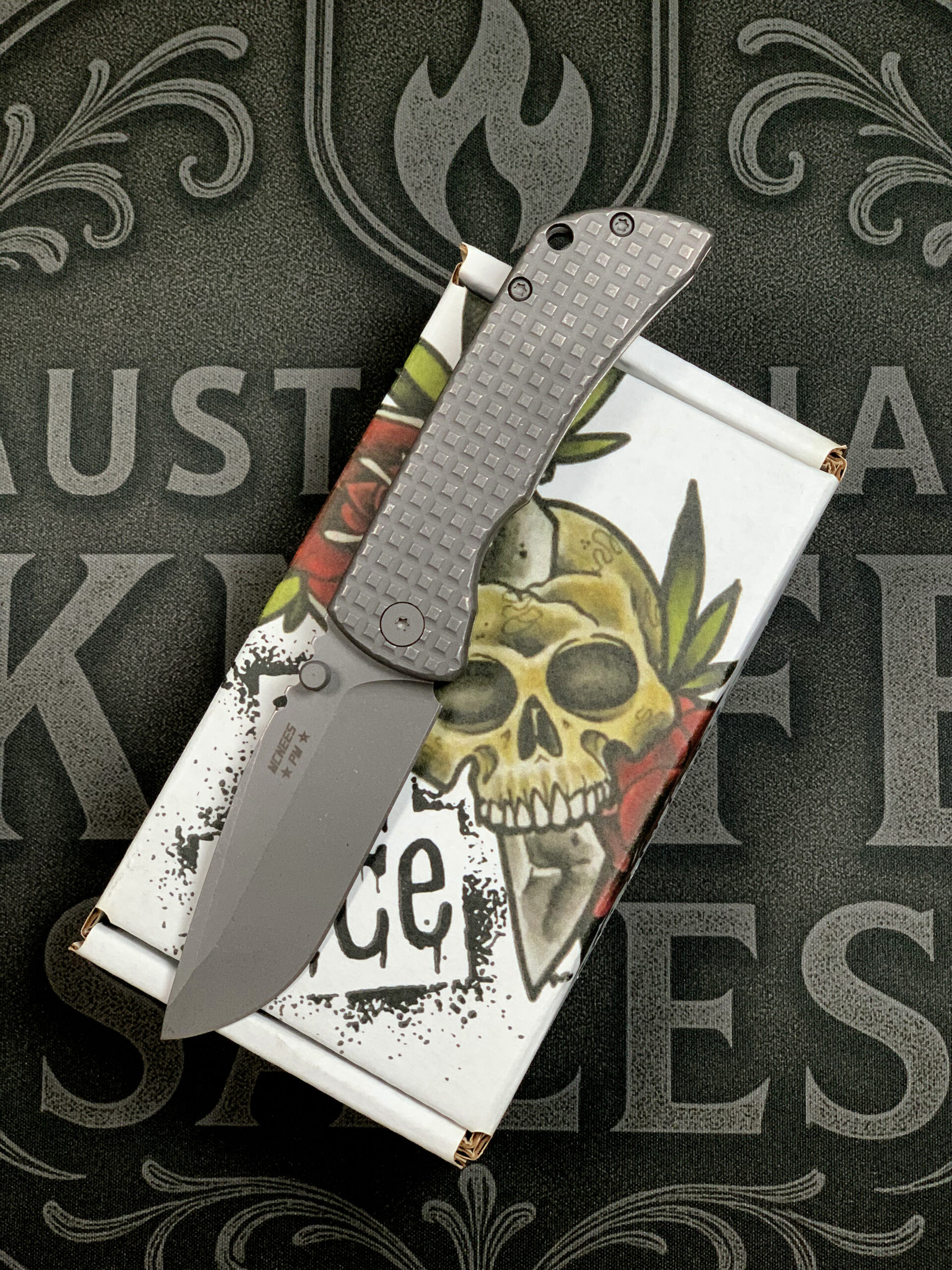 McNees PM MAC2 3″ – Hollow Grind – Atomic Stonewash Frag Titanium – Stonewashed Hardware